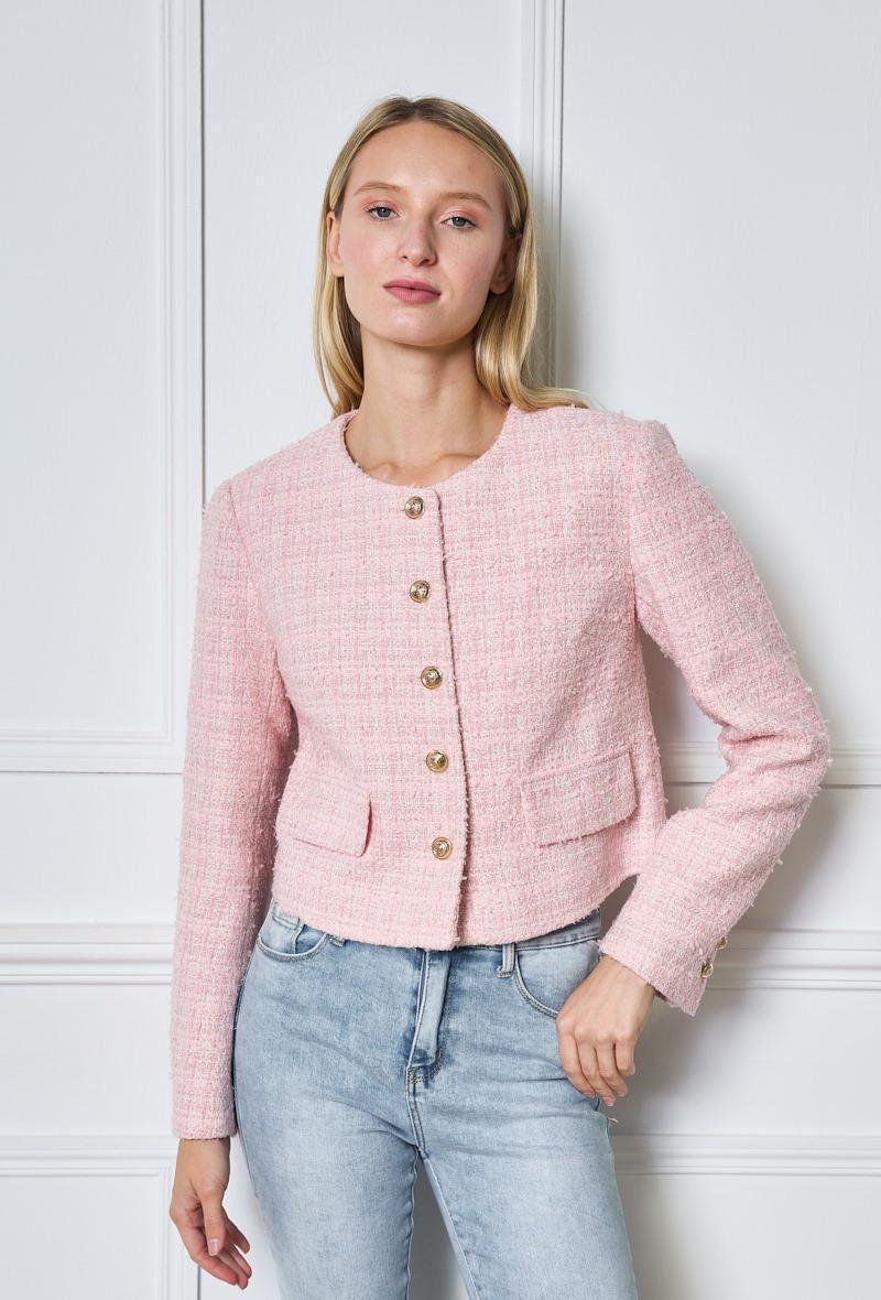 Veste tweed en laine avec boutons dorés