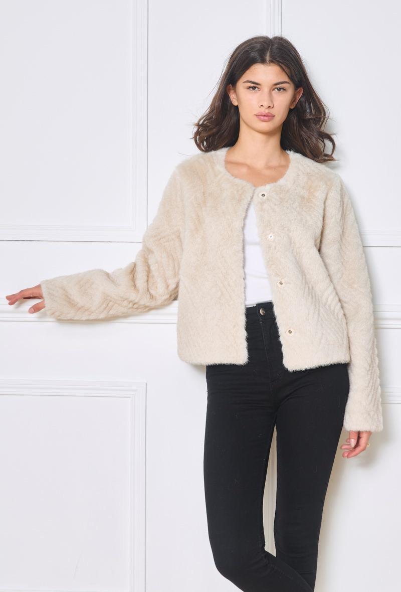 Manteau court fourrure synthétique
