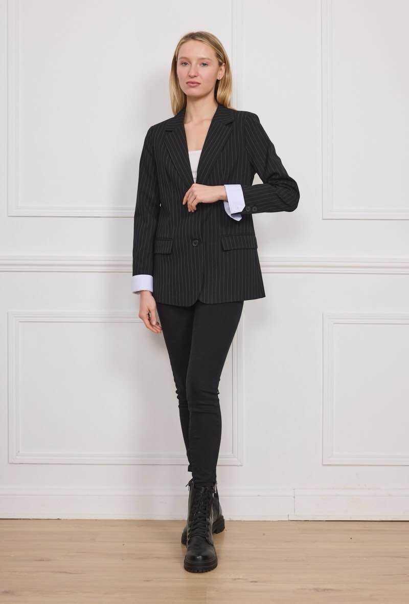 Veste à rayure avec manchette chemise amovible