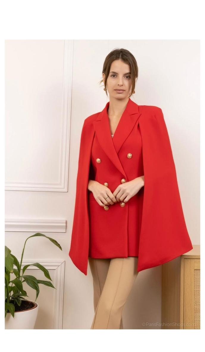 Veste cape courte chic avec boutons dorés
