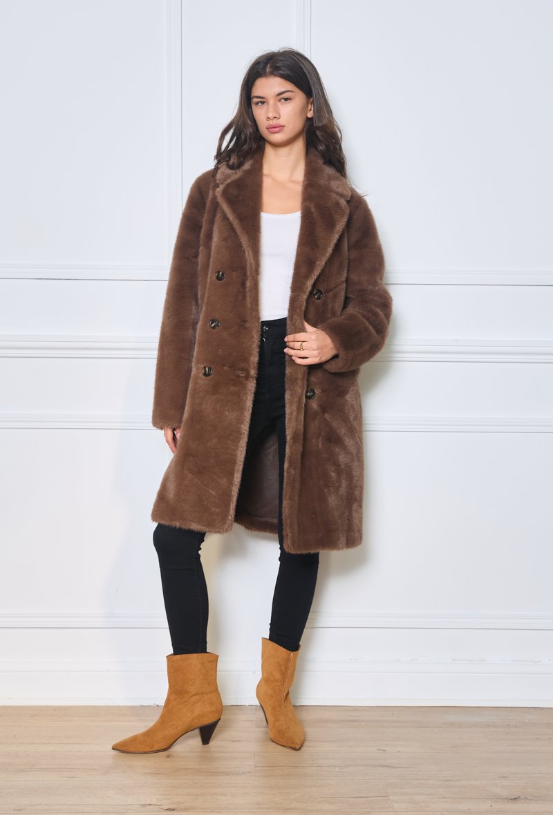 Manteau long en fourrure synthétique