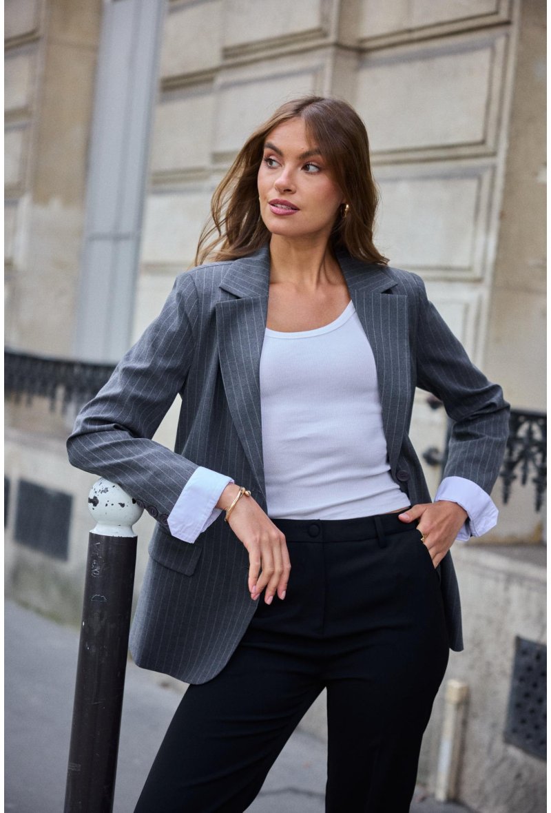 Veste à rayure avec manchette chemise amovible