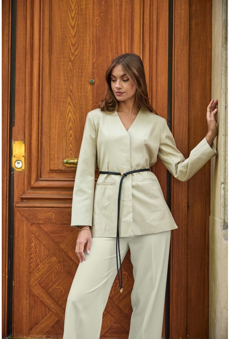 Veste avec ceinture en cuir