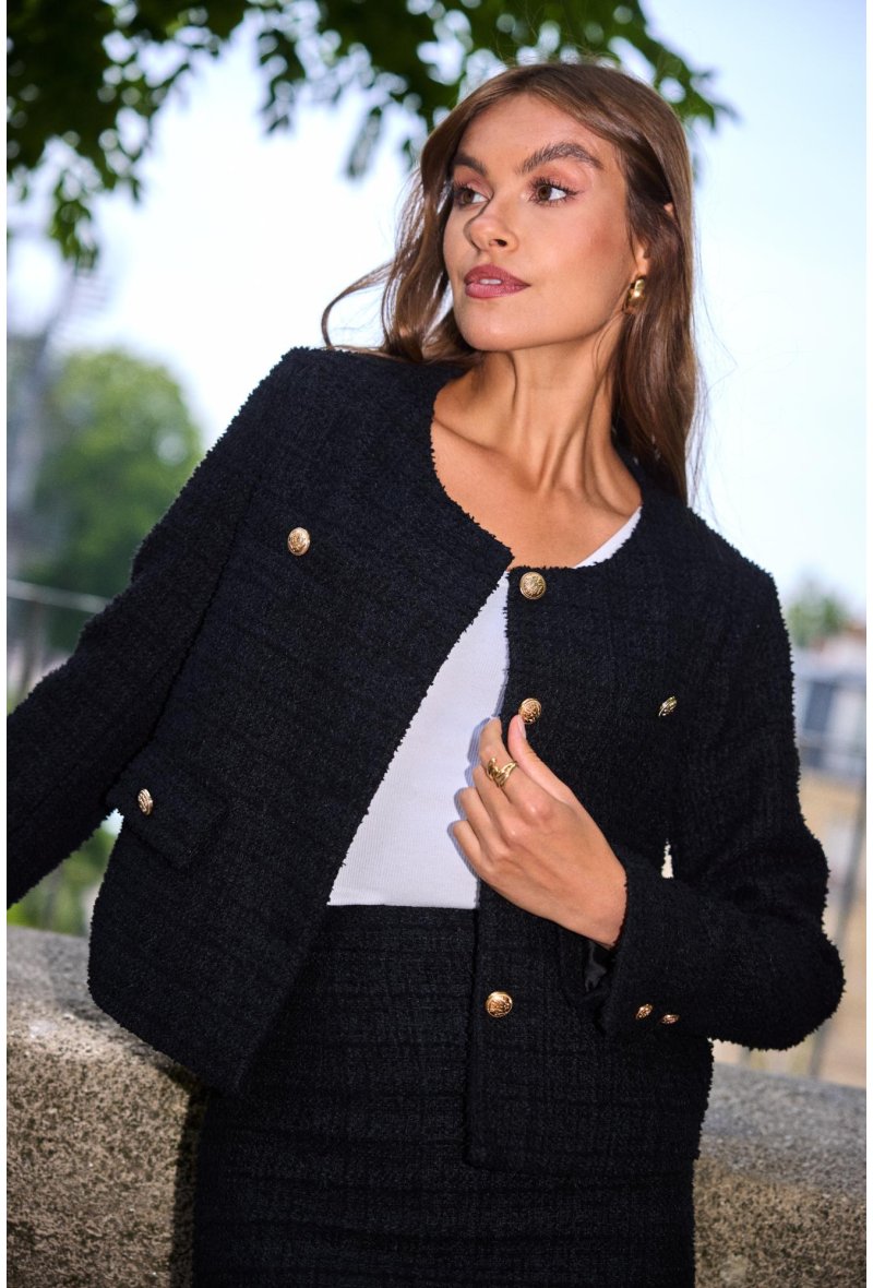 Veste tweed en laine avec boutons dorés