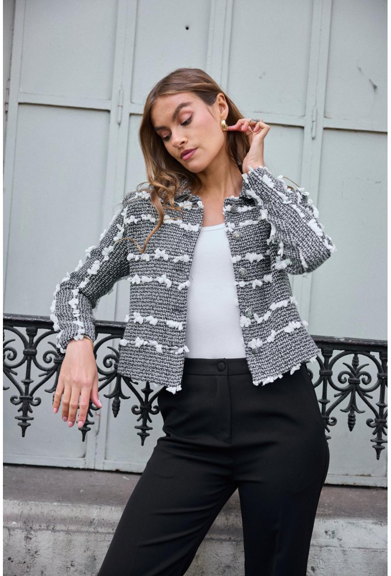 Veste tweed en laine avec détails