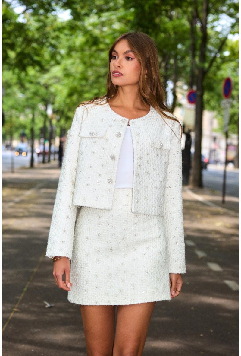 Veste Tweed en laine avec perles