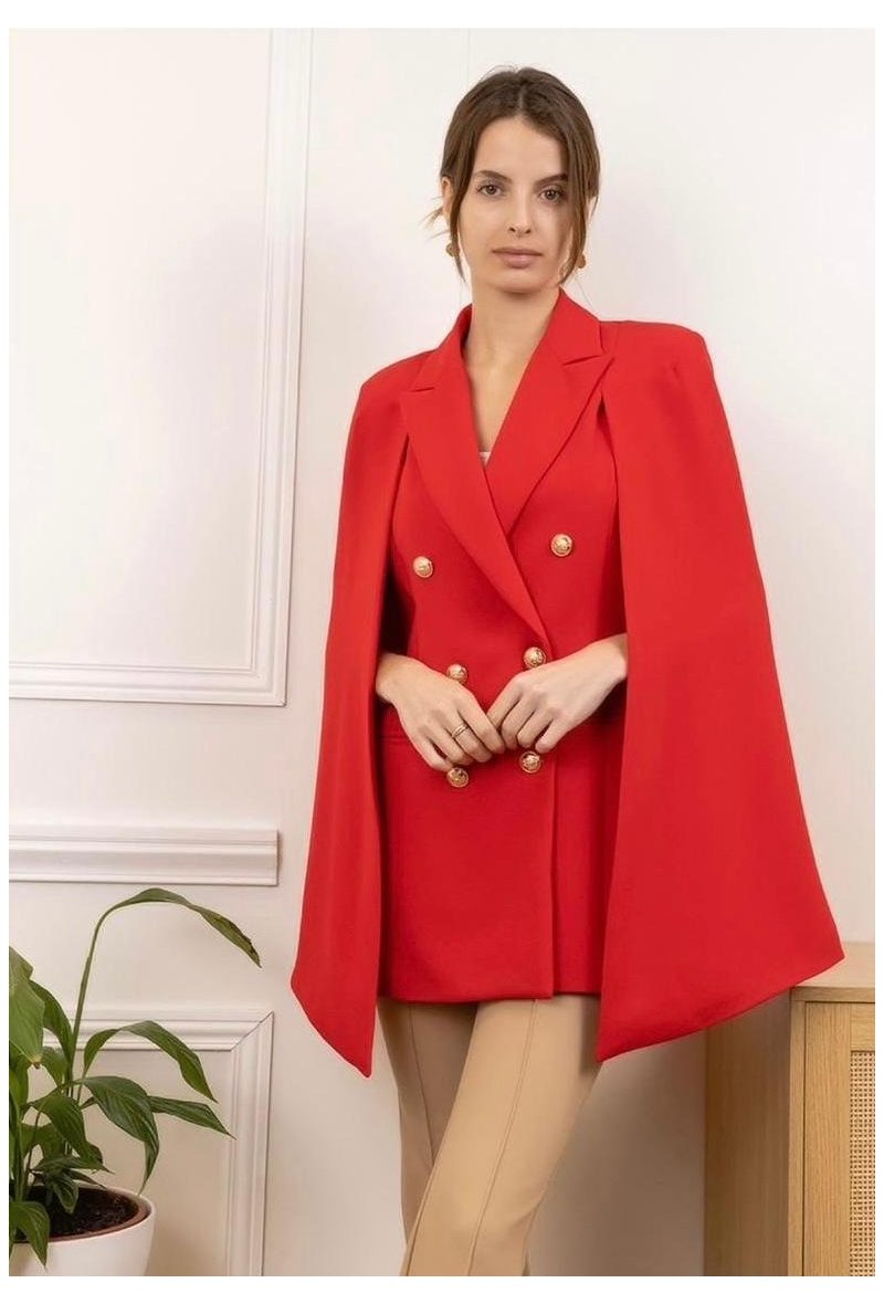 Veste cape courte chic avec boutons dorés