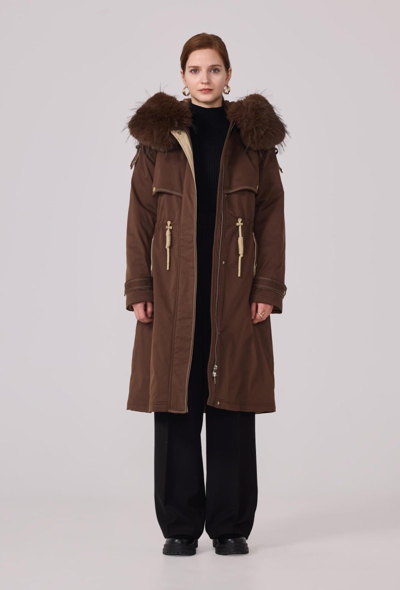 Parka à capuche en fourrure synthétique