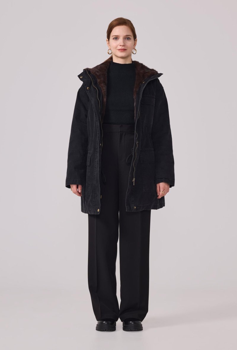 Manteau Denim mi-long à capuche