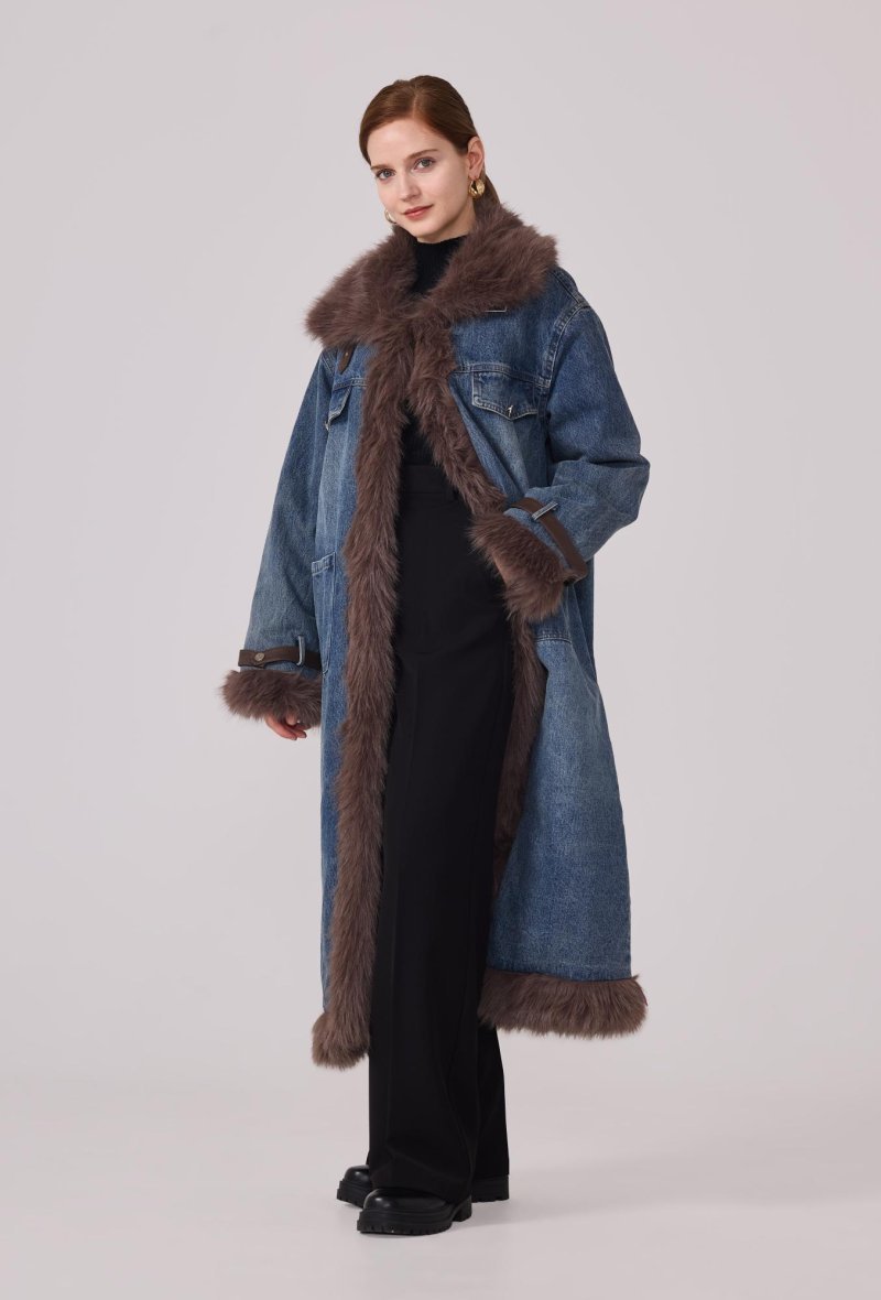 Manteau long en Denim avec fourrure synthétique