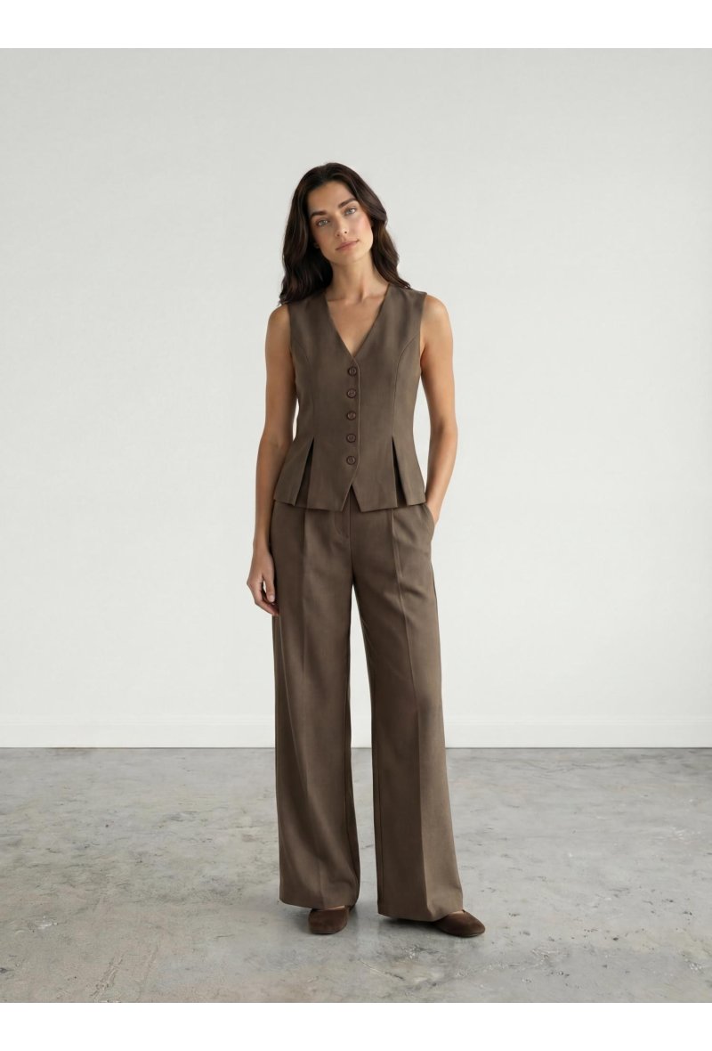 Gilet tailleur sans manches - Café