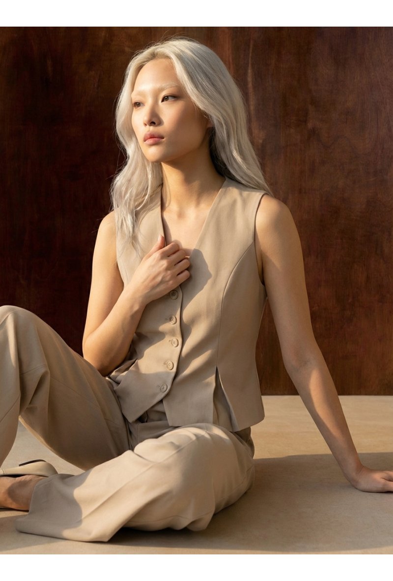 Gilet tailleur sans manches - Taupe