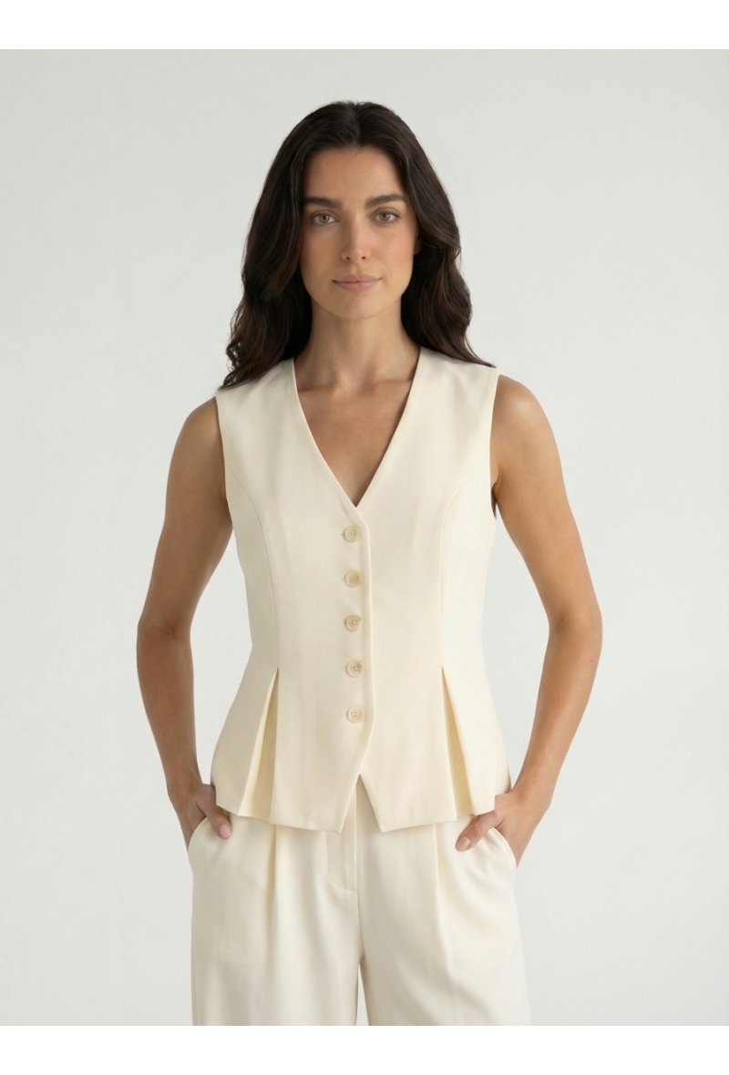 Gilet tailleur sans manches - Ecru