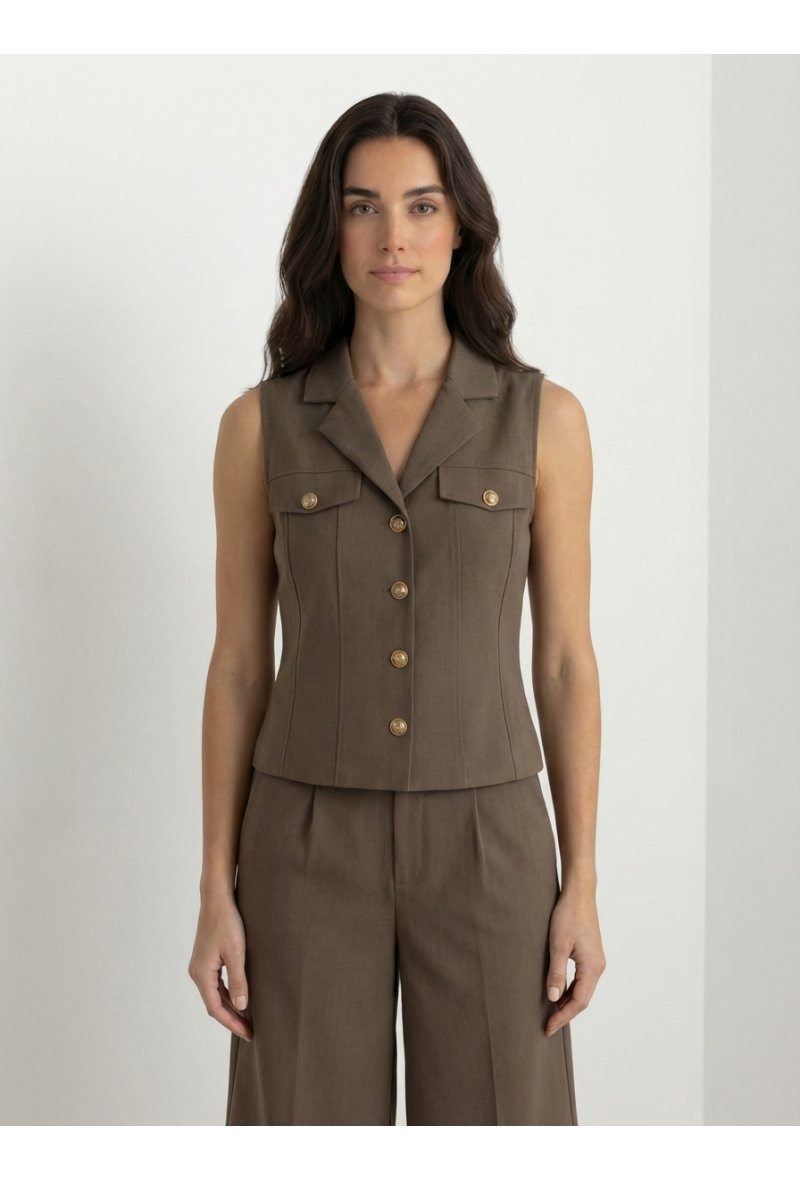 Gilet structuré sans manches - Café