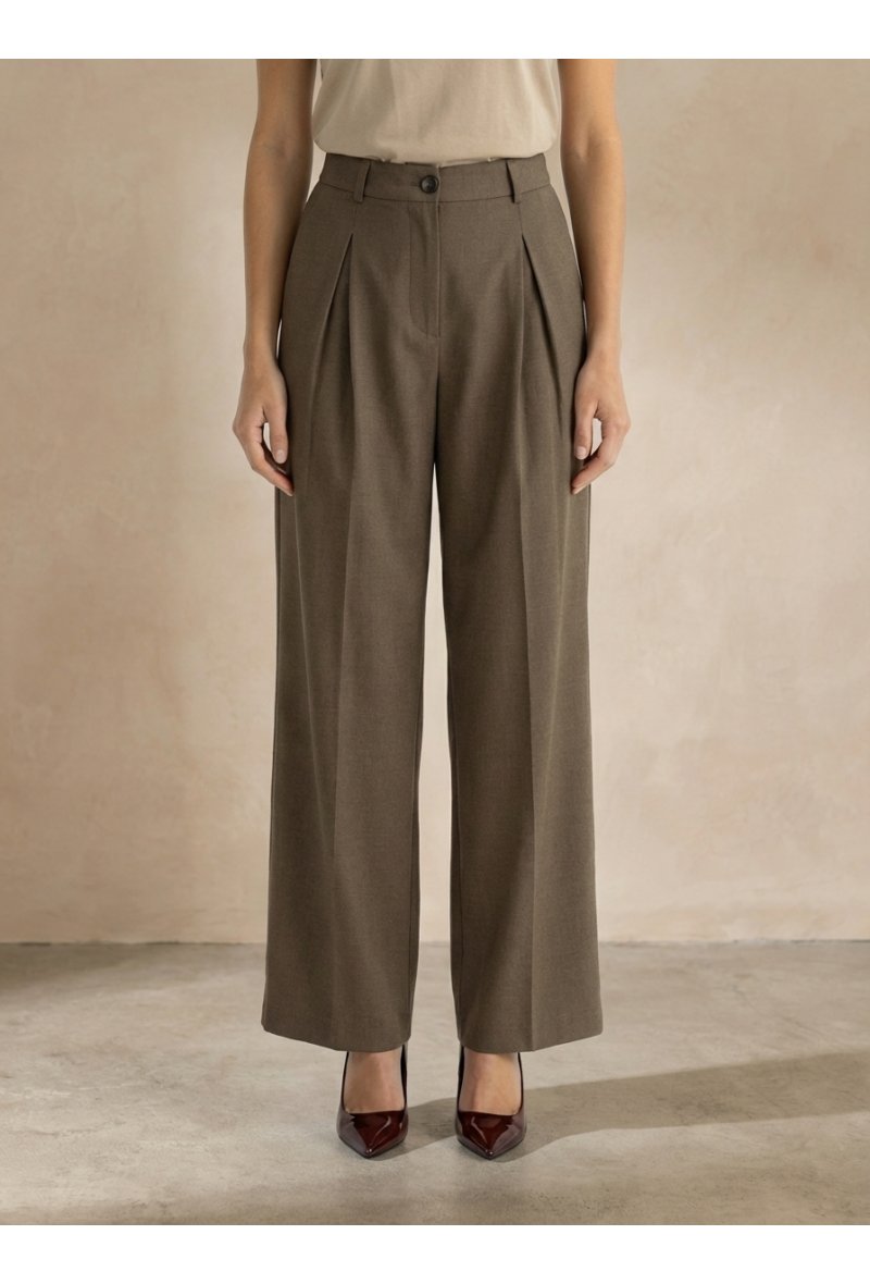 Pantalon à double pinces - Café