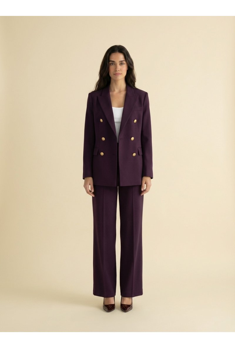 Veste tailleur croisée ornée de boutons dorés - Bordeaux