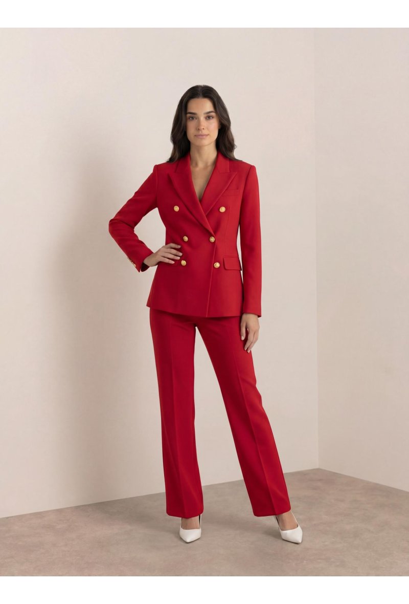 Veste tailleur croisée ornée de boutons dorés - Rouge