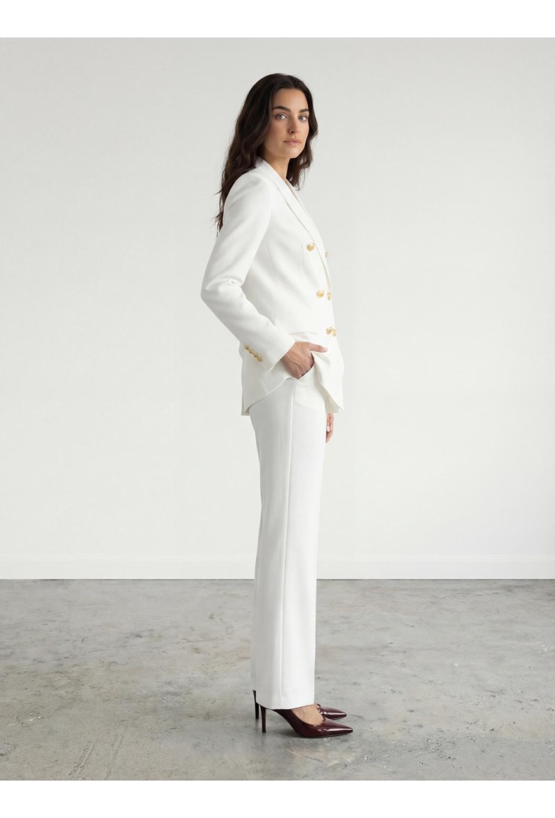 Veste tailleur croisée ornée de boutons dorés - Blanc