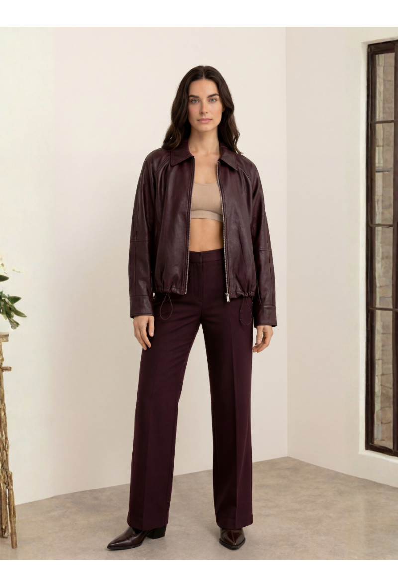 Veste bomber en cuir - Bordeaux