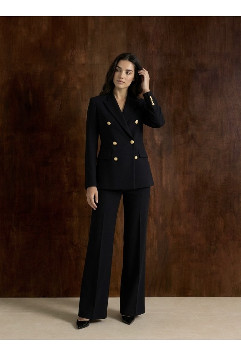 Veste tailleur croisée ornée de boutons dorés - Noir