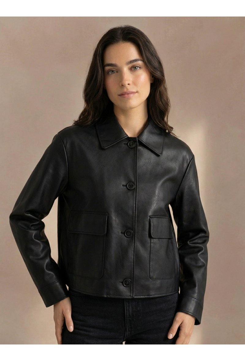 Veste bomber en cuir oversize - Noir