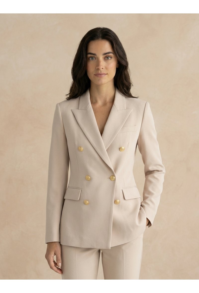 Veste tailleur croisée ornée de boutons dorés - Beige