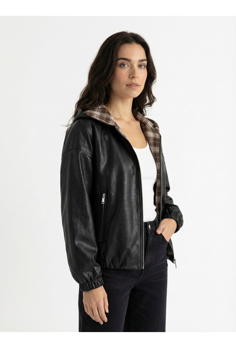 Veste bomber en cuir oversize - Noir